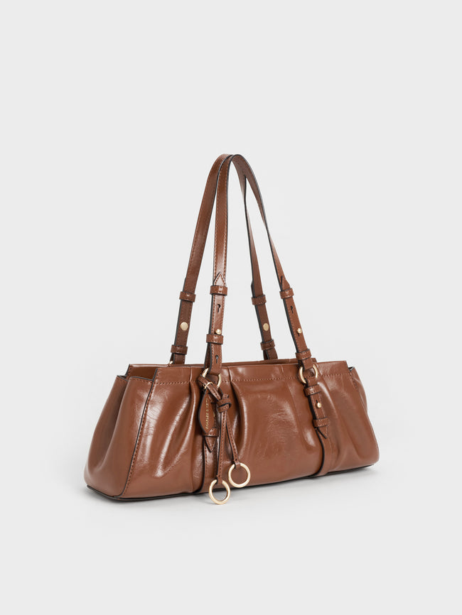 CHARLES & KEITH Women Britton Elongated Shoulder Bag_Chocolate