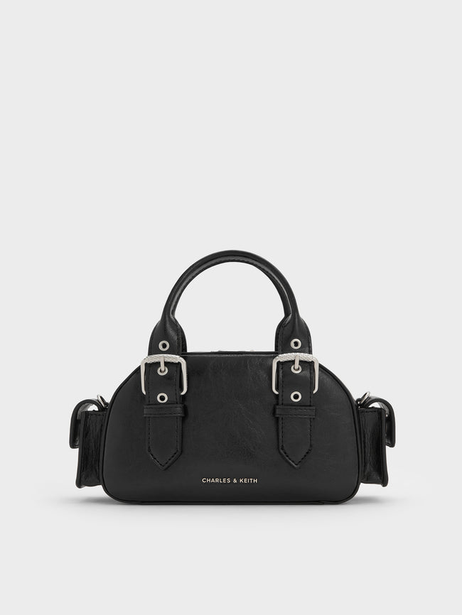 CHARLES & KEITH Women Blaise Buckle-Strap Side-Pocket Bowling Bag_Noir