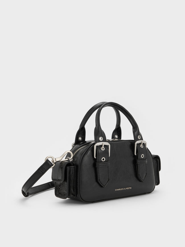CHARLES & KEITH Women Blaise Buckle-Strap Side-Pocket Bowling Bag_Noir
