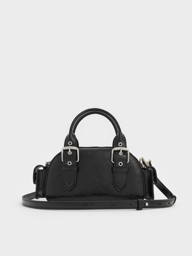 CHARLES & KEITH Women Blaise Buckle-Strap Side-Pocket Bowling Bag_Noir