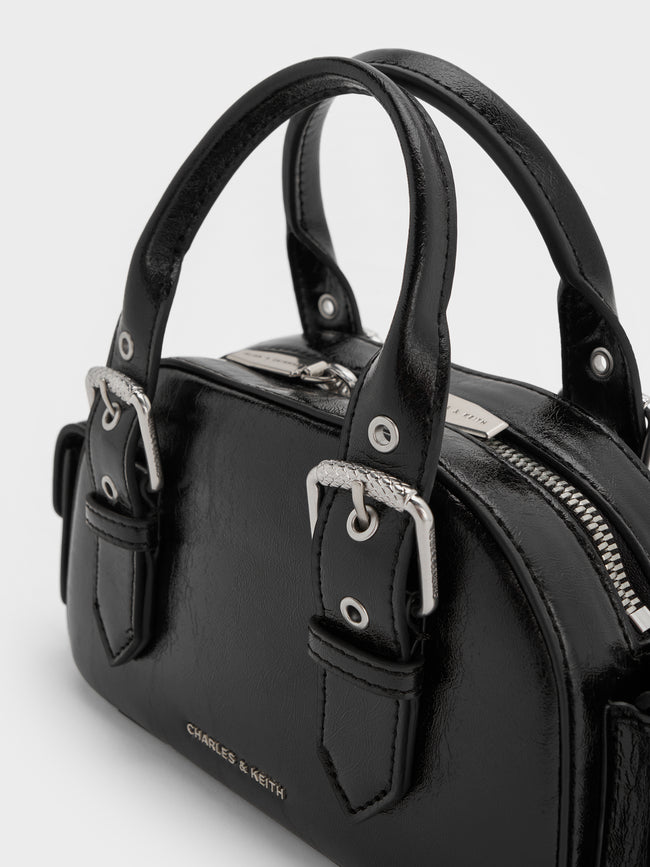 CHARLES & KEITH Women Blaise Buckle-Strap Side-Pocket Bowling Bag_Noir