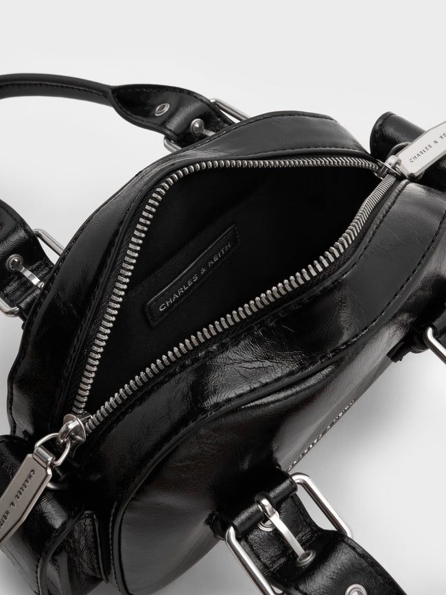 CHARLES & KEITH Women Blaise Buckle-Strap Side-Pocket Bowling Bag_Noir