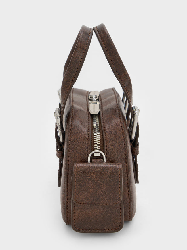 CHARLES & KEITH Women Blaise Buckle-Strap Side-Pocket Bowling Bag_Noir