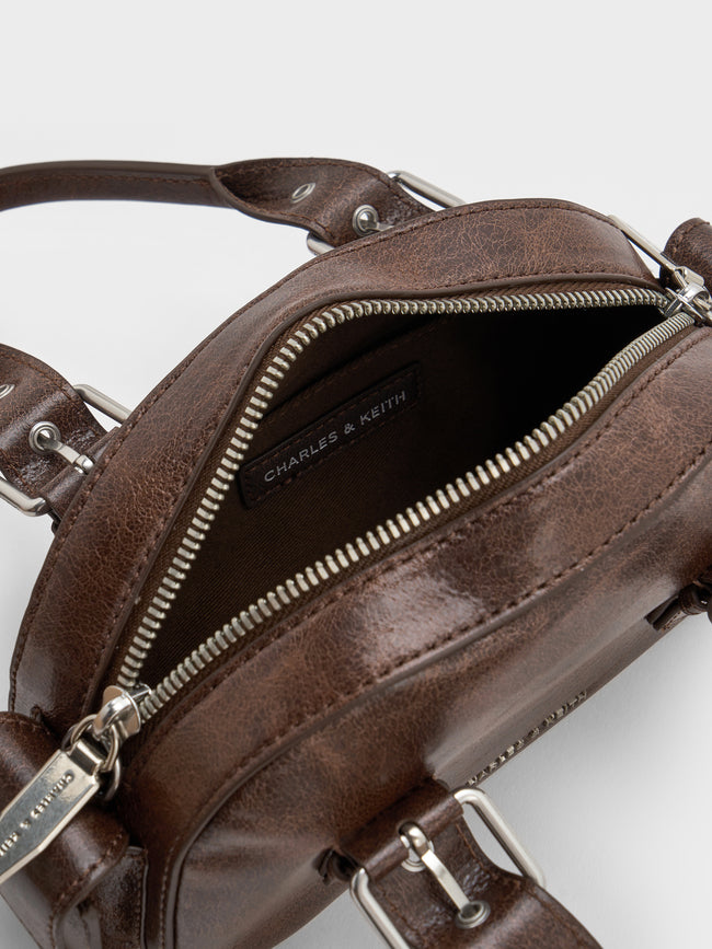 CHARLES & KEITH Women Blaise Buckle-Strap Side-Pocket Bowling Bag_Noir