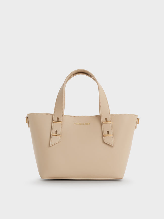 CHARLES & KEITH Women Mini Shania Double-Handle Tote Bag_Dusted Oat