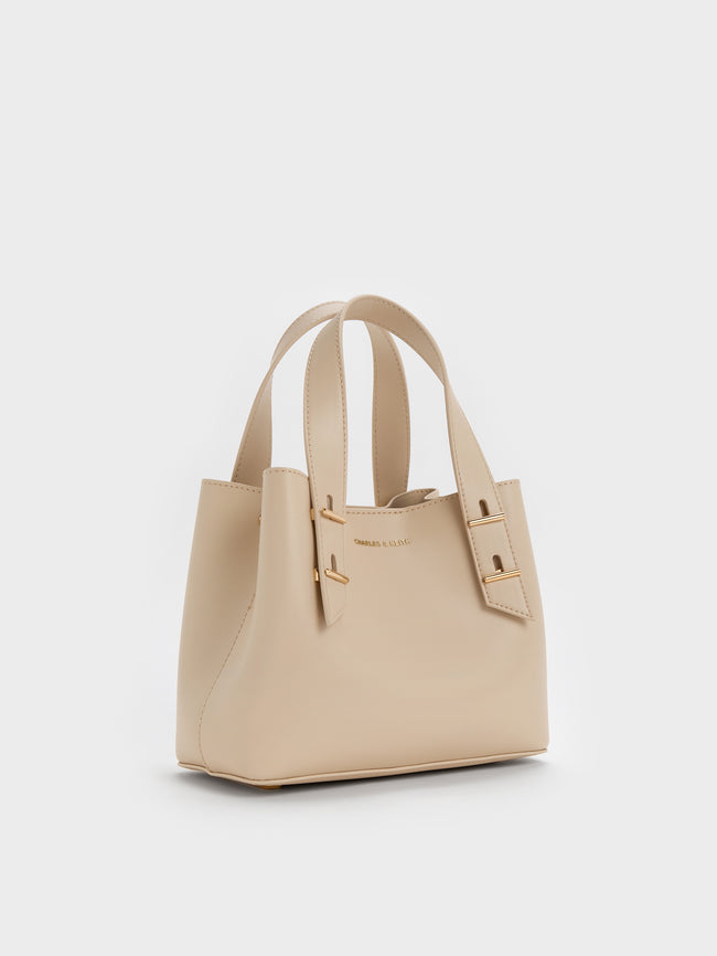 CHARLES & KEITH Women Mini Shania Double-Handle Tote Bag_Dusted Oat