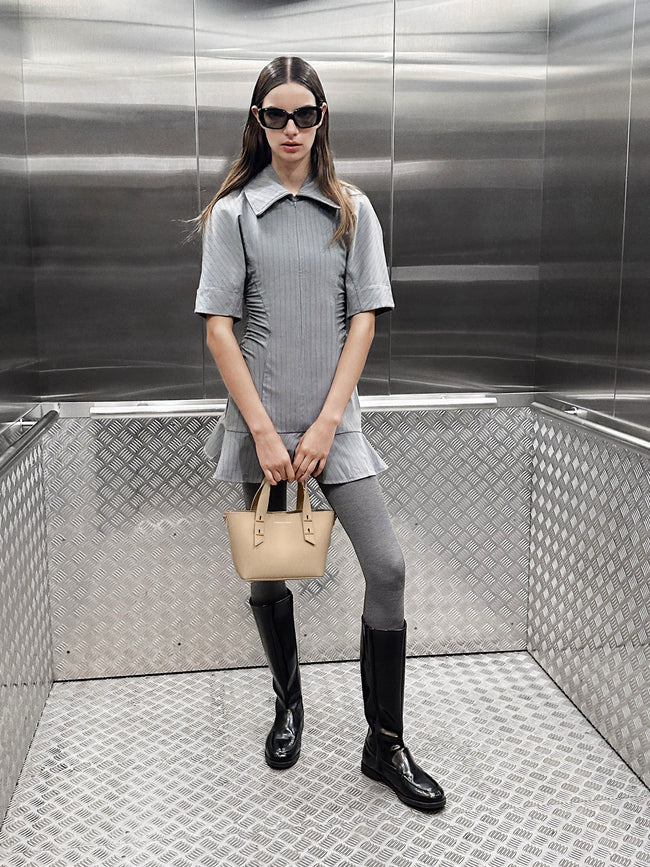 CHARLES & KEITH Women Mini Shania Double-Handle Tote Bag_Dusted Oat