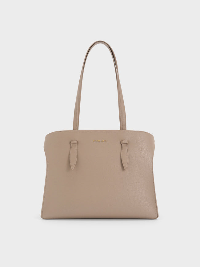 CHARLES & KEITH Women Allyn Elongated-Handle Tote Bag_Taupe