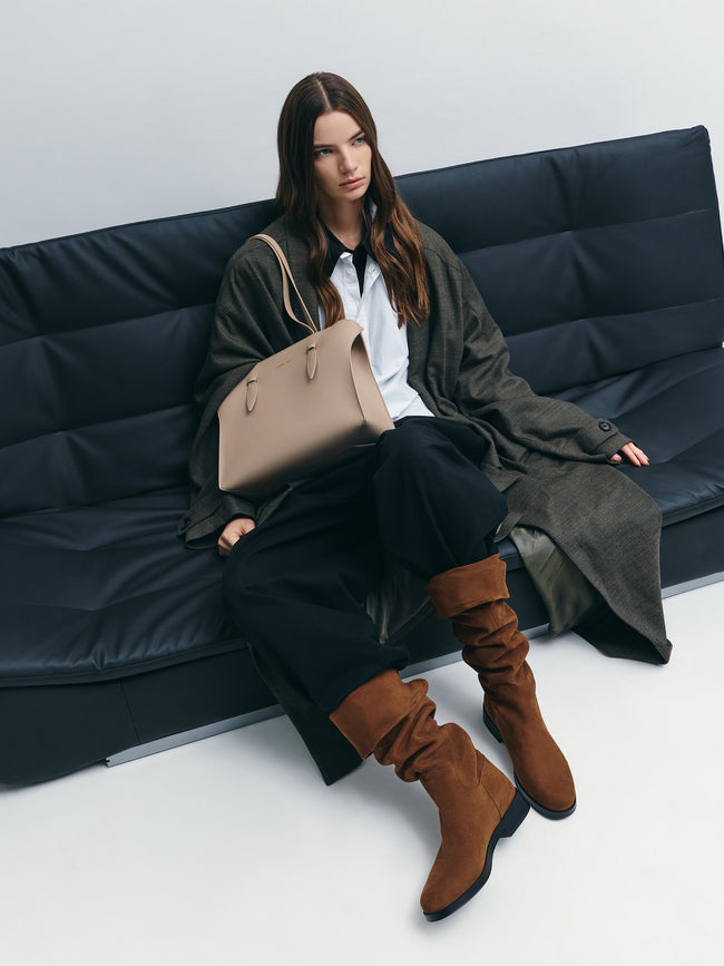 CHARLES & KEITH Women Allyn Elongated-Handle Tote Bag_Taupe
