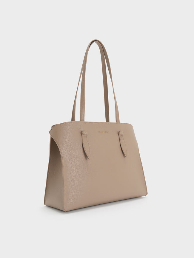 CHARLES & KEITH Women Allyn Elongated-Handle Tote Bag_Taupe
