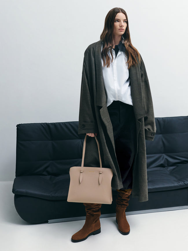 CHARLES & KEITH Women Allyn Elongated-Handle Tote Bag_Taupe