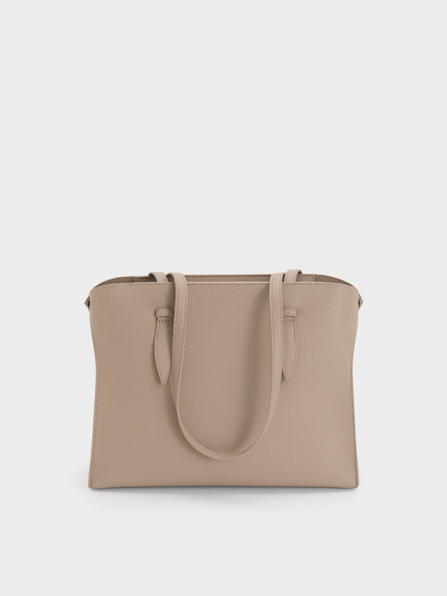 CHARLES & KEITH Women Allyn Elongated-Handle Tote Bag_Taupe