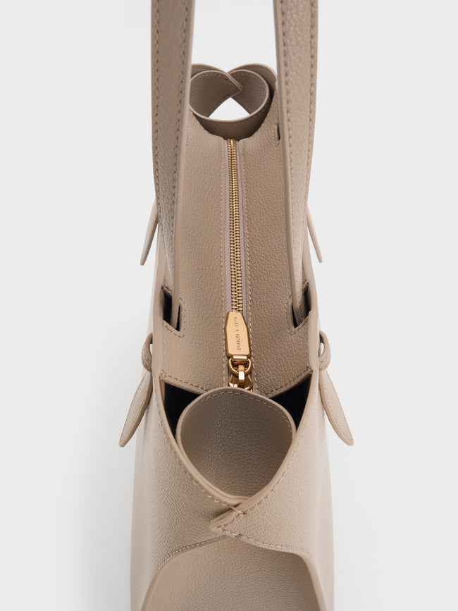 CHARLES & KEITH Women Allyn Elongated-Handle Tote Bag_Taupe
