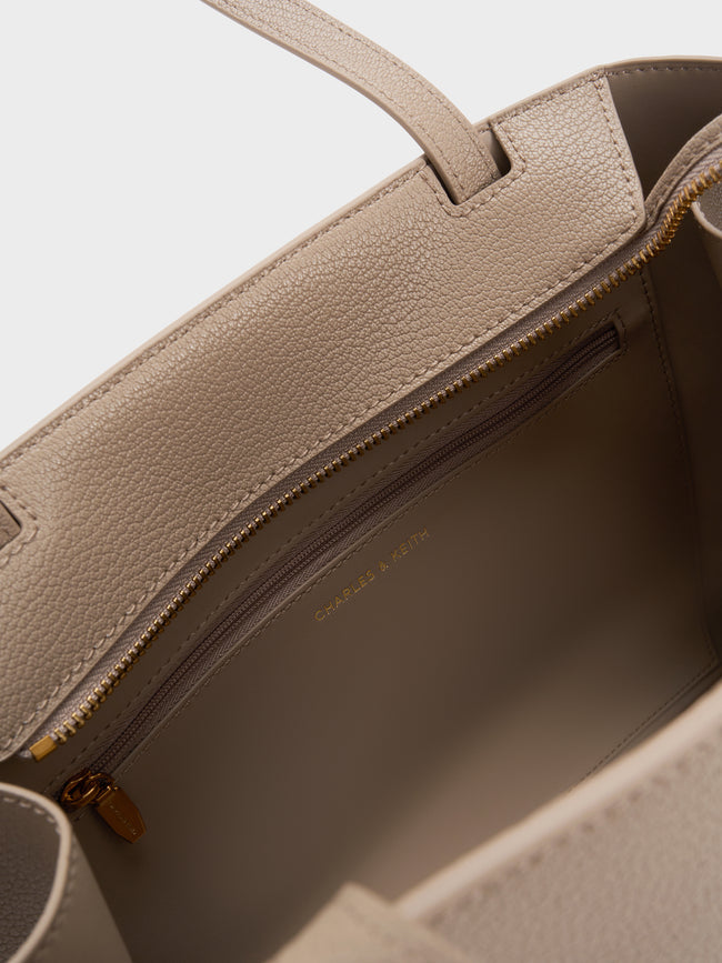 CHARLES & KEITH Women Allyn Elongated-Handle Tote Bag_Taupe