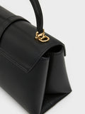 CHARLES & KEITH Women Adalyn Metallic-Buckle Chain-Strap Top Handle Bag_Black