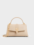 CHARLES & KEITH Women Adalyn Metallic-Buckle Chain-Strap Top Handle Bag_Dusted Oat