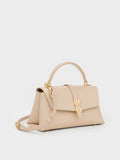 CHARLES & KEITH Women Adalyn Metallic-Buckle Chain-Strap Top Handle Bag_Dusted Oat