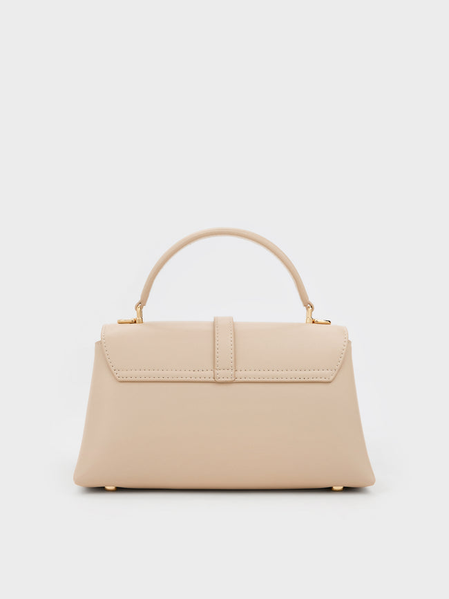 CHARLES & KEITH Women Adalyn Metallic-Buckle Chain-Strap Top Handle Bag_Dusted Oat