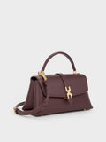 CHARLES & KEITH Women Adalyn Metallic-Buckle Chain-Strap Top Handle Bag_Wineberry Red