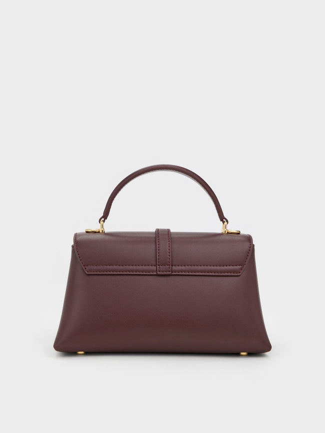 CHARLES & KEITH Women Adalyn Metallic-Buckle Chain-Strap Top Handle Bag_Wineberry Red