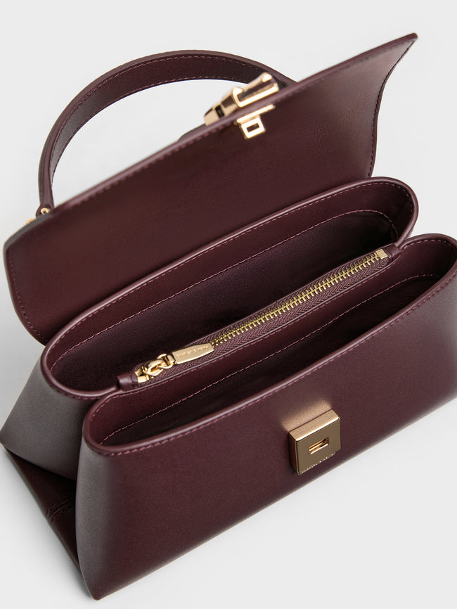 CHARLES & KEITH Women Adalyn Metallic-Buckle Chain-Strap Top Handle Bag_Wineberry Red