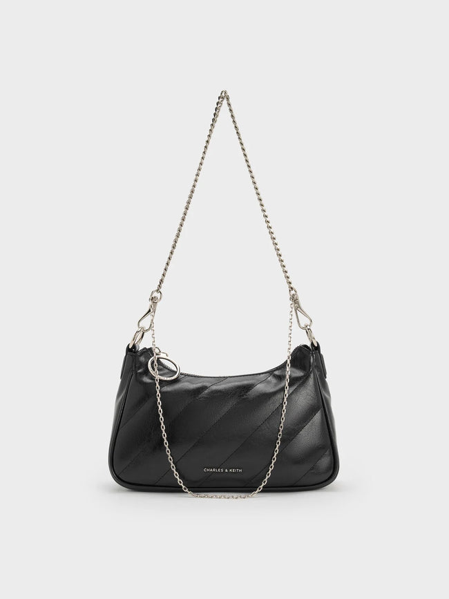 Philomena Crinkle-Effect Chain-Strap Crossbody Bag_Noir
