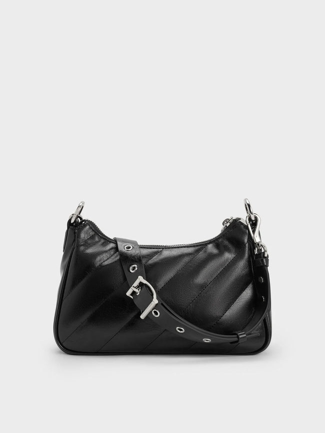 Philomena Crinkle-Effect Chain-Strap Crossbody Bag_Noir