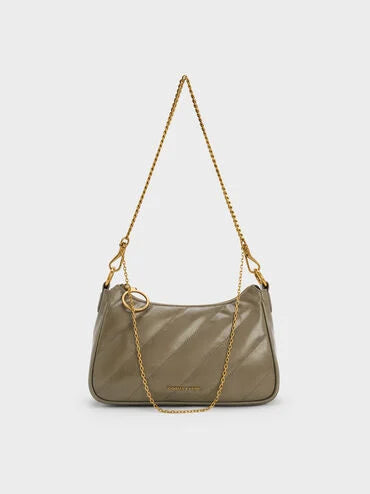 Philomena Crinkle-Effect Chain-Strap Crossbody Bag_Deep Olive