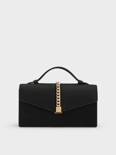 CHARLES & KEITH Women Taisia Satin Chain-Strap Envelope Bag_Black