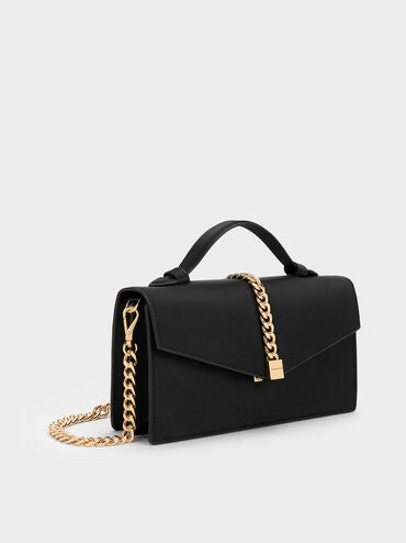 CHARLES & KEITH Women Taisia Satin Chain-Strap Envelope Bag_Black