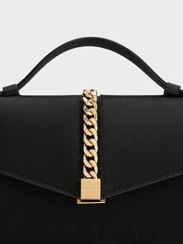 CHARLES & KEITH Women Taisia Satin Chain-Strap Envelope Bag_Black