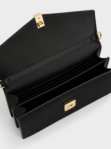 CHARLES & KEITH Women Taisia Satin Chain-Strap Envelope Bag_Black