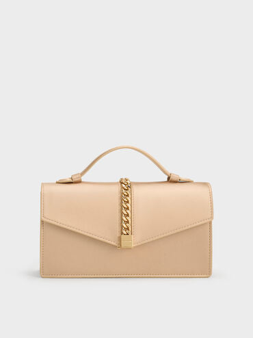 CHARLES & KEITH Women Taisia Satin Chain-Strap Envelope Bag_Champagne