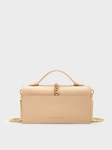 CHARLES & KEITH Women Taisia Satin Chain-Strap Envelope Bag_Champagne