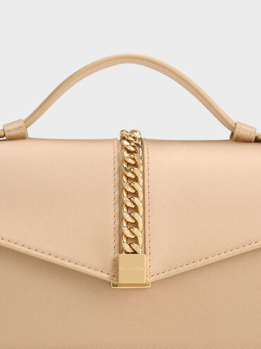 CHARLES & KEITH Women Taisia Satin Chain-Strap Envelope Bag_Champagne