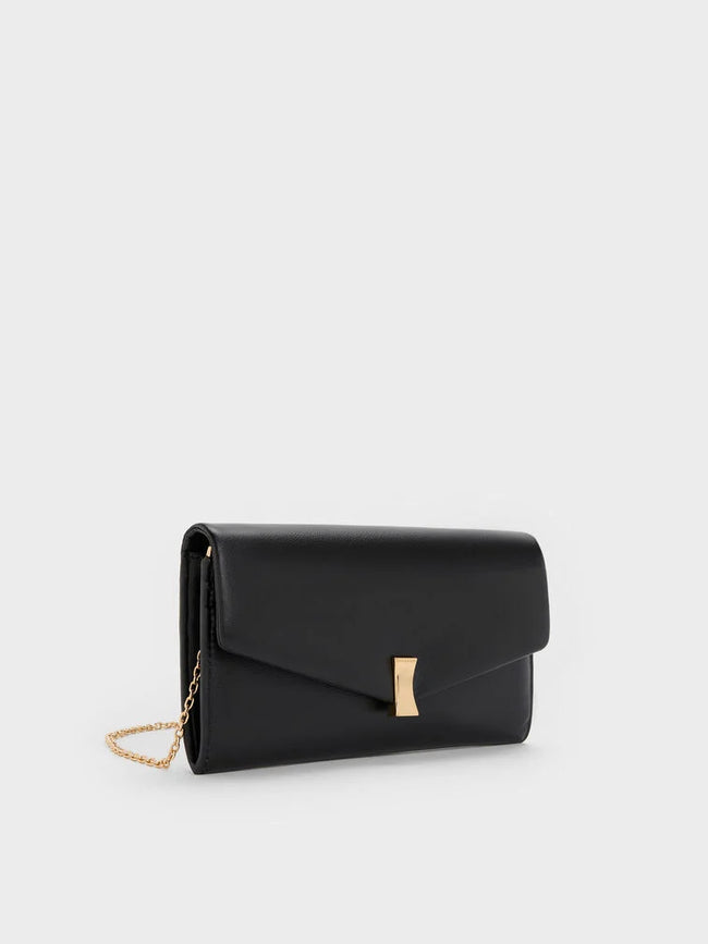 CHARLES & KEITH Women Lilibet Chain-Strap Long Wallet_Black