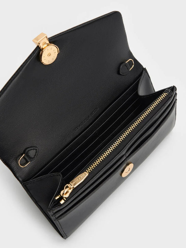 CHARLES & KEITH Women Lilibet Chain-Strap Long Wallet_Black