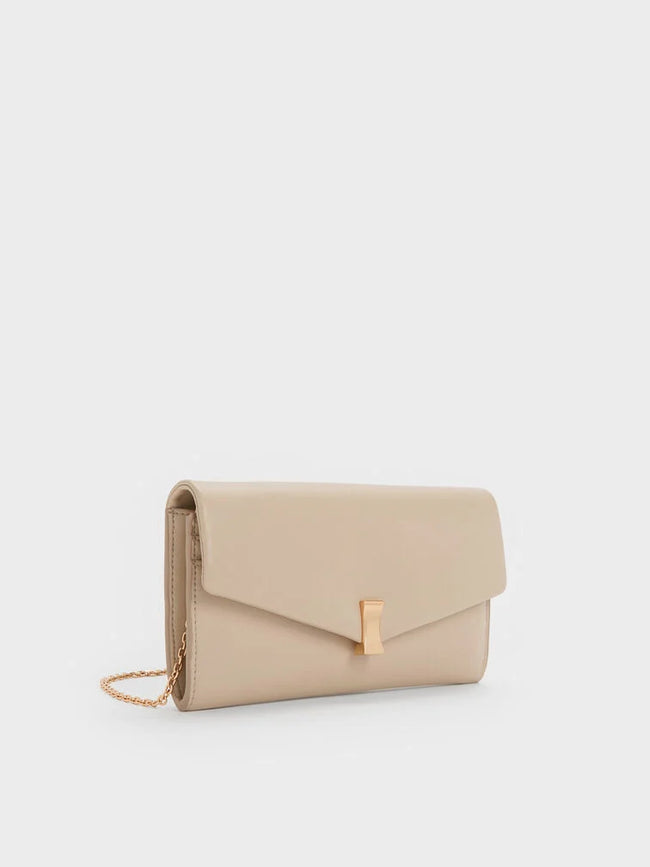 CHARLES & KEITH Women Lilibet Chain-Strap Long Wallet_Dusted Oat