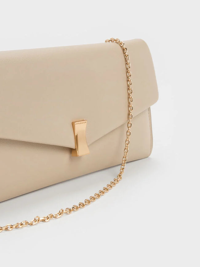 CHARLES & KEITH Women Lilibet Chain-Strap Long Wallet_Dusted Oat