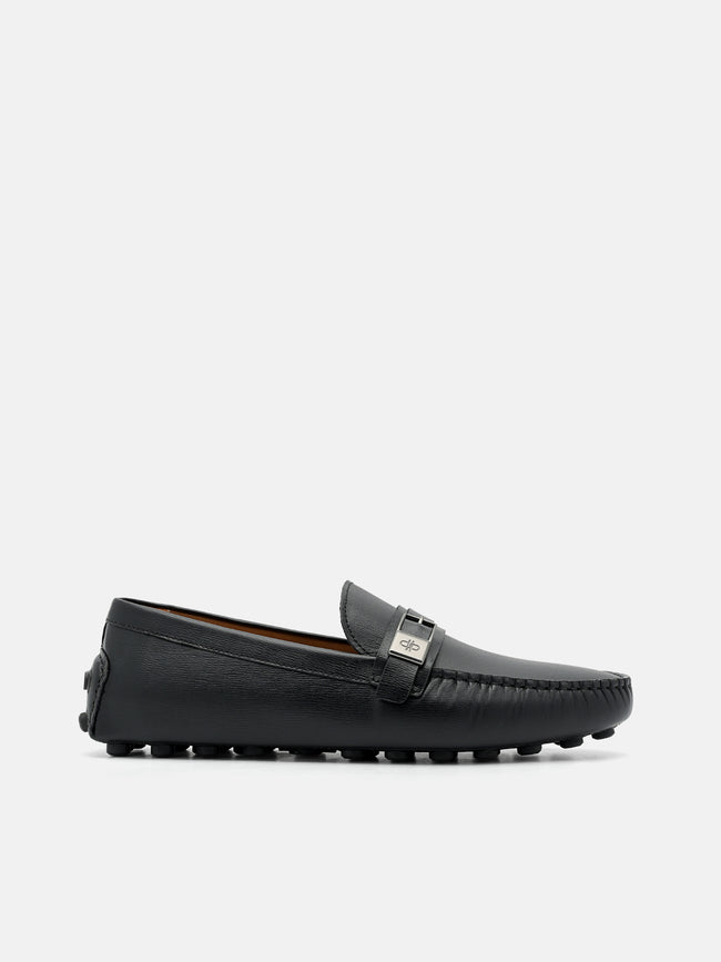 PEDRO Embossed Leather Driving Shoes - Black