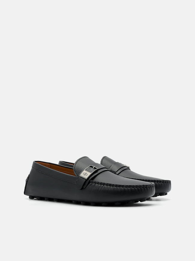 PEDRO Embossed Leather Driving Shoes - Black