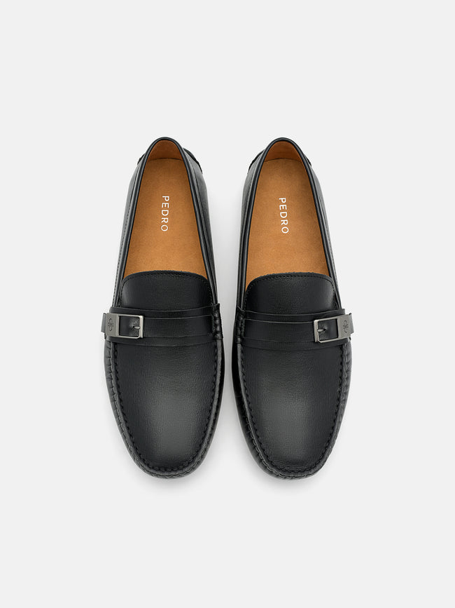PEDRO Embossed Leather Driving Shoes - Black