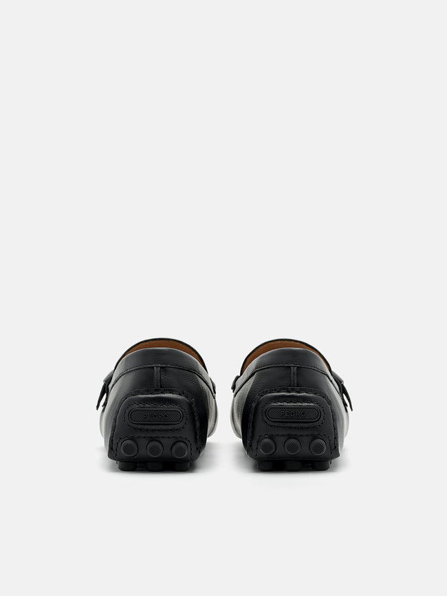 PEDRO Embossed Leather Driving Shoes - Black