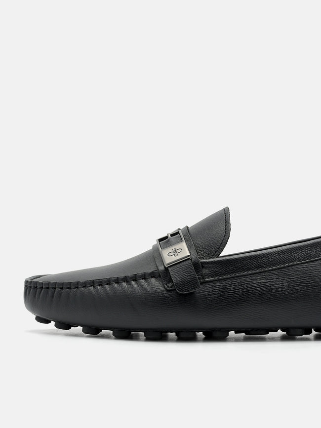 PEDRO Embossed Leather Driving Shoes - Black