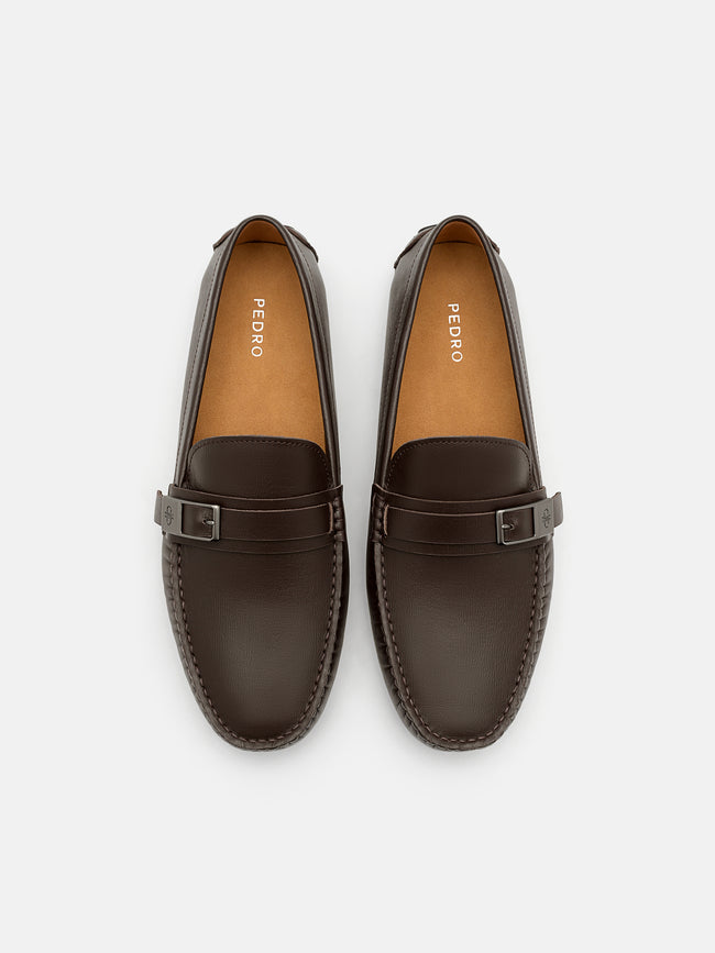 PEDRO Embossed Leather Driving Shoes - Dark brown