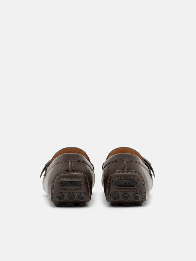PEDRO Embossed Leather Driving Shoes - Dark brown