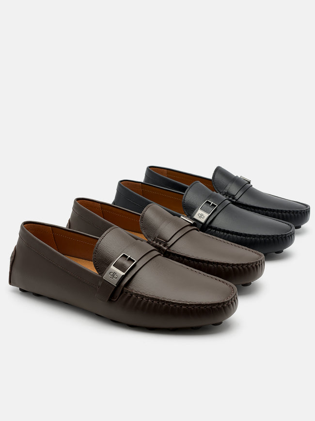 PEDRO Embossed Leather Driving Shoes - Dark brown