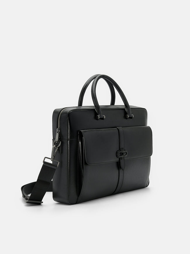 PEDRO Saffiano Leather Briefcase- Black