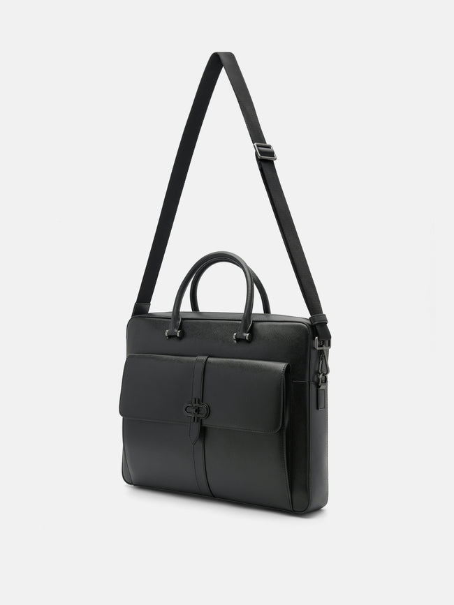 PEDRO Saffiano Leather Briefcase- Black
