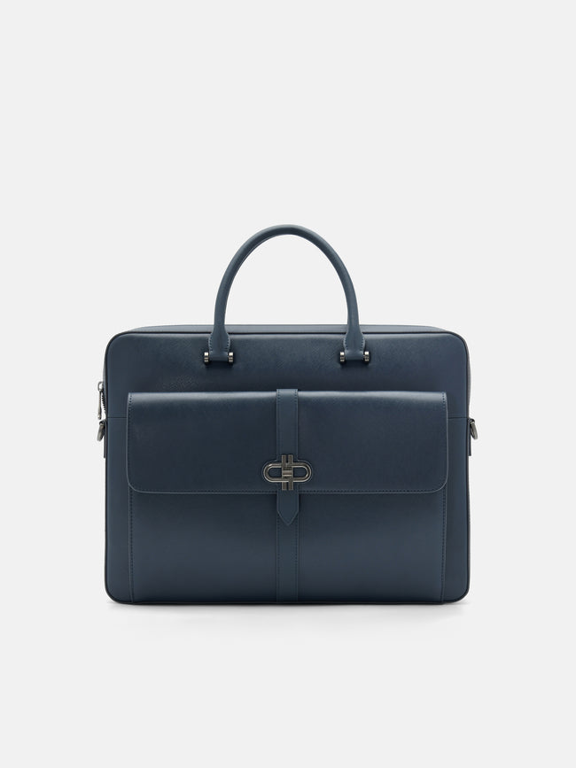 PEDRO Saffiano Leather Briefcase- Navy